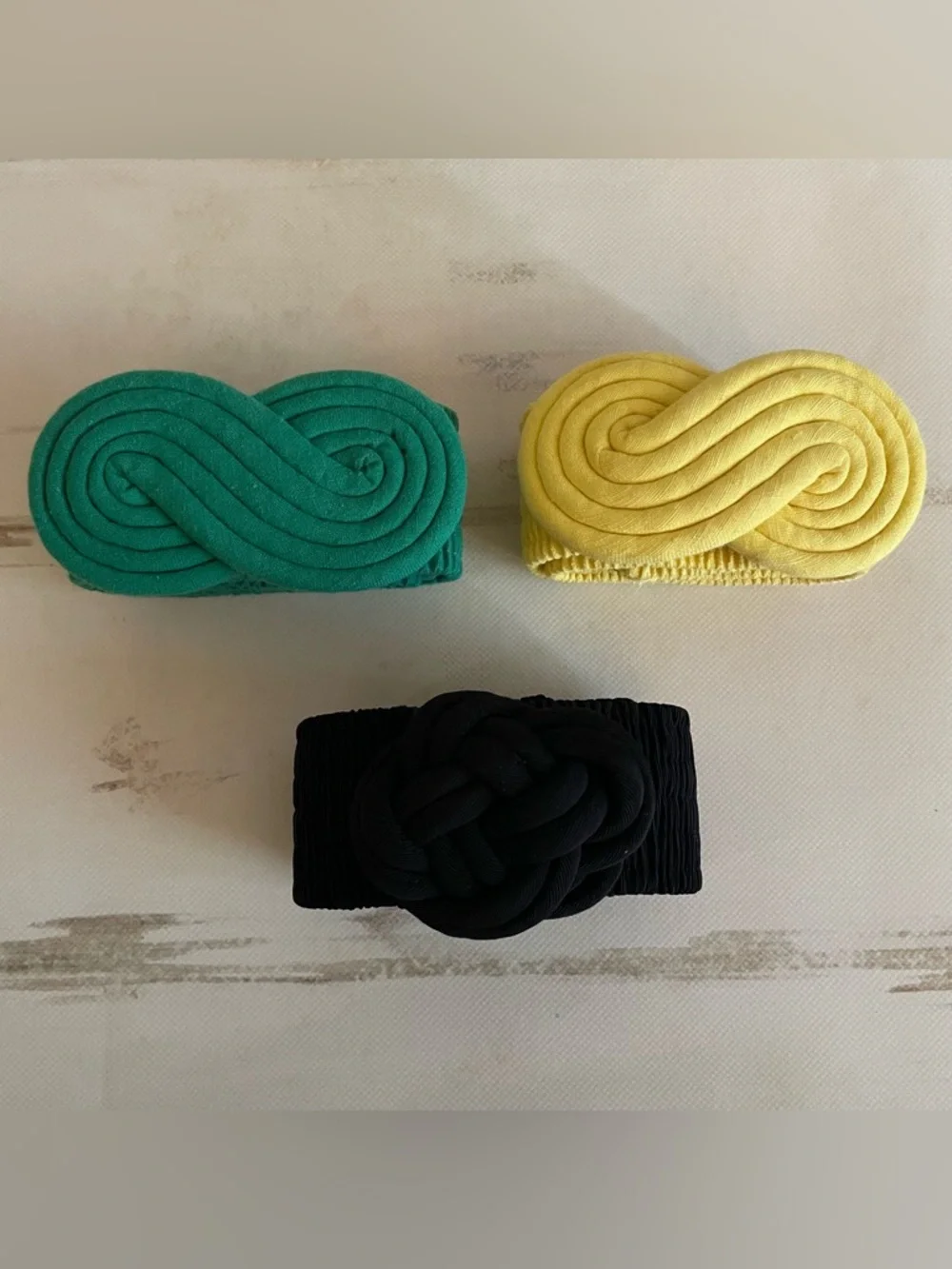 Vintage Elastic Stretch Belts Green, Yellow and Black